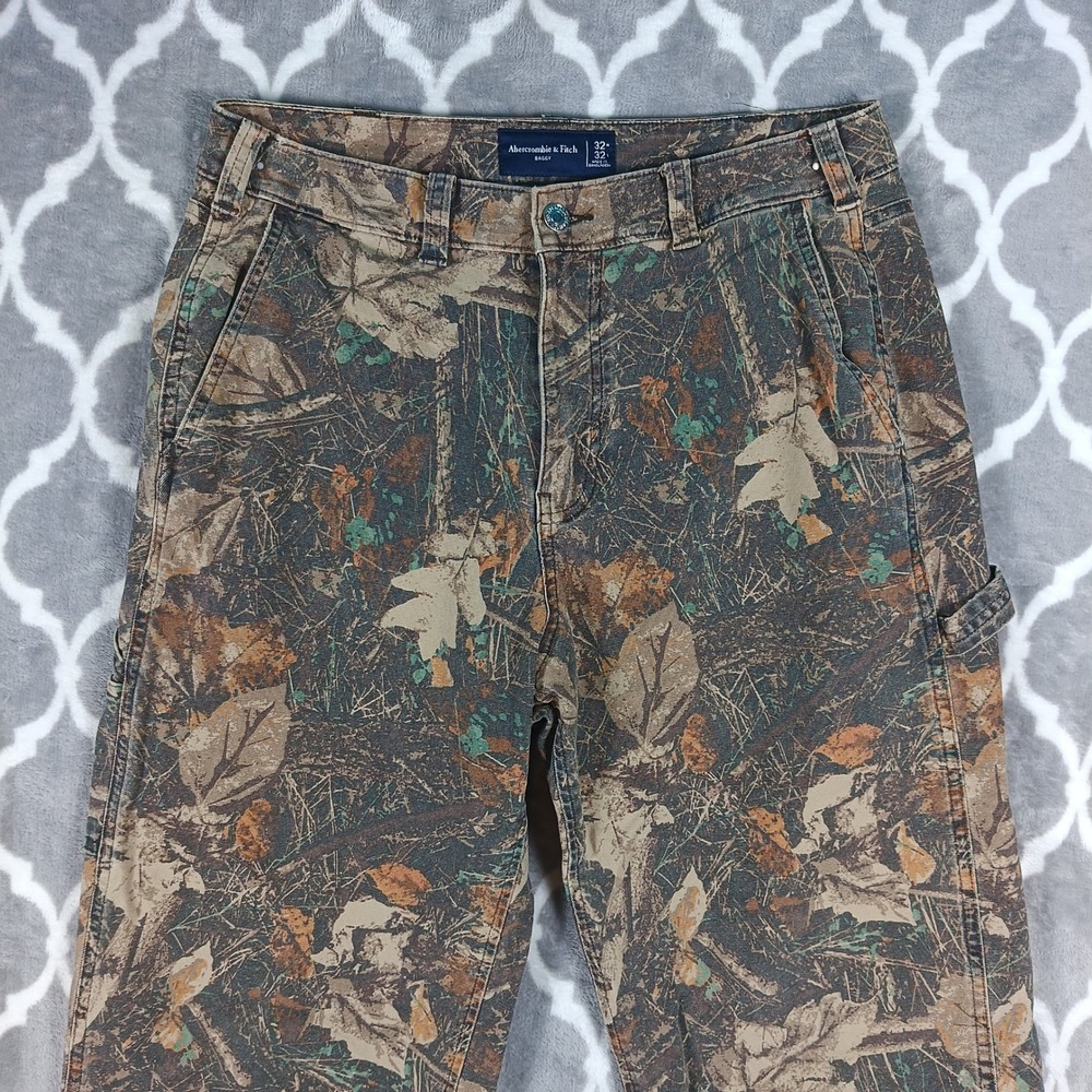 Abercrombie Fitch Baggy Pant Mens 32x28 Camo Leaf Print Carpenter